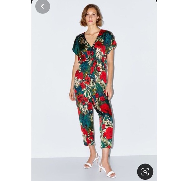 zara tropical print jumpsuit